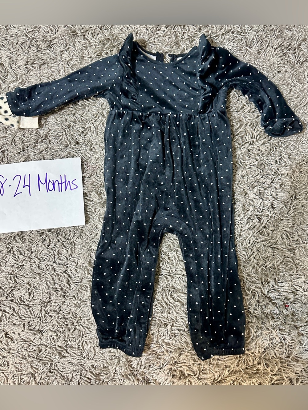 GAP Black Polka Dot Velvet-Feel Long-Sleeve Romper